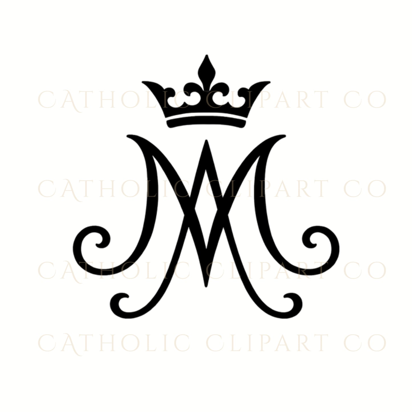Black Marian Monogram Clipart PNG | Catholic Auspice of Mary M Logo, Crown & Cross Symbols | Commercial Use Religious Art