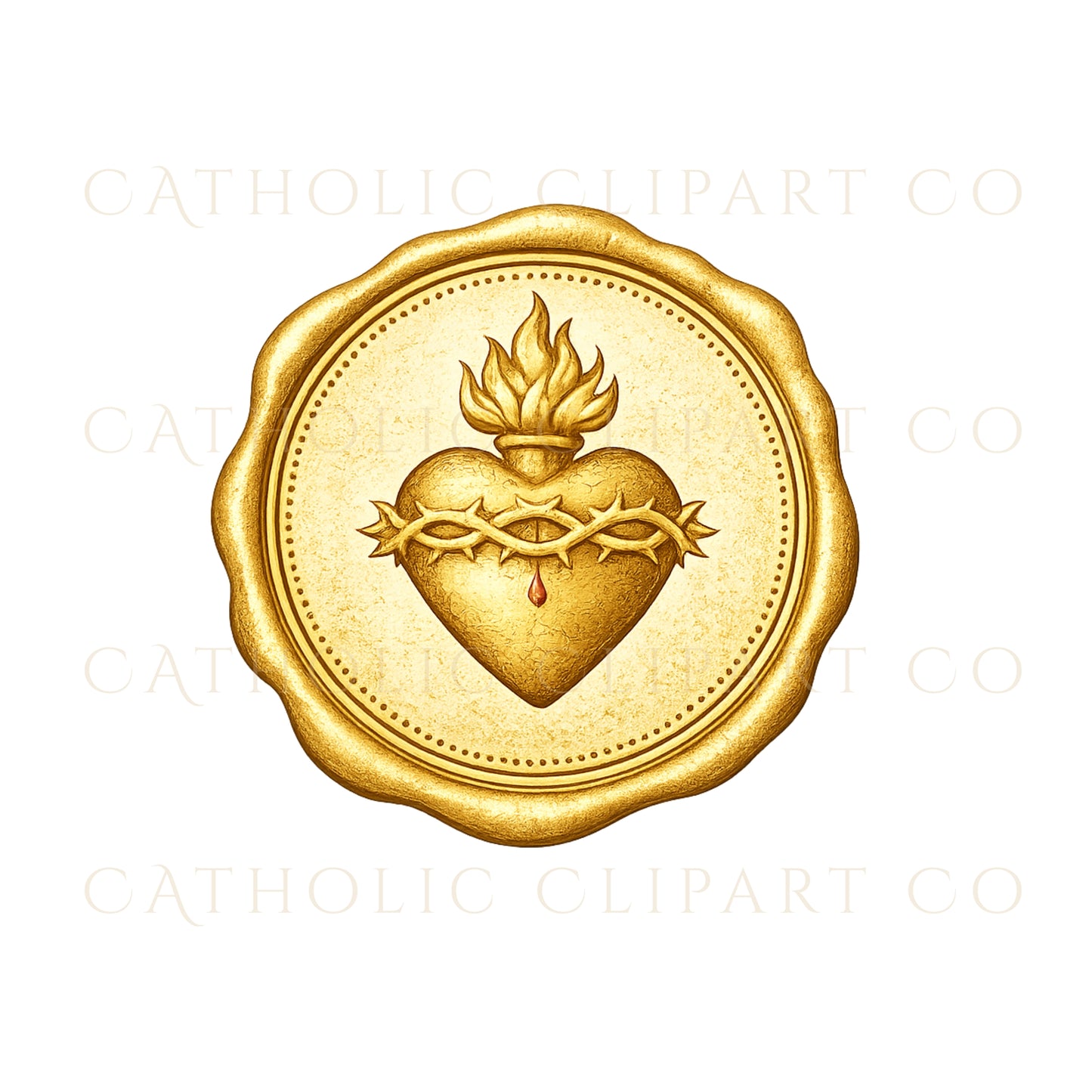 Sacred Heart Clipart PNG | Catholic Crest & Wax Seal Set | Gold Wedding Church Branding Commercial Use
