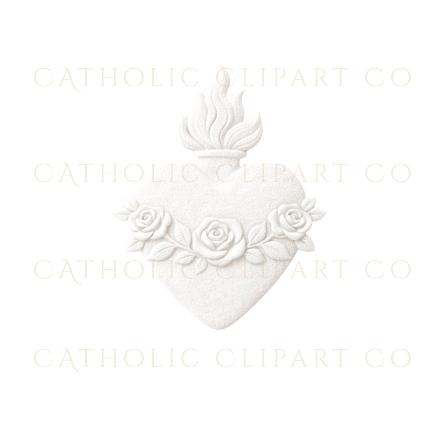 Sacred Heart Embossed Clipart PNG | Catholic Wedding Emblem Set | IHS Marian M Cross Crest Commercial Use