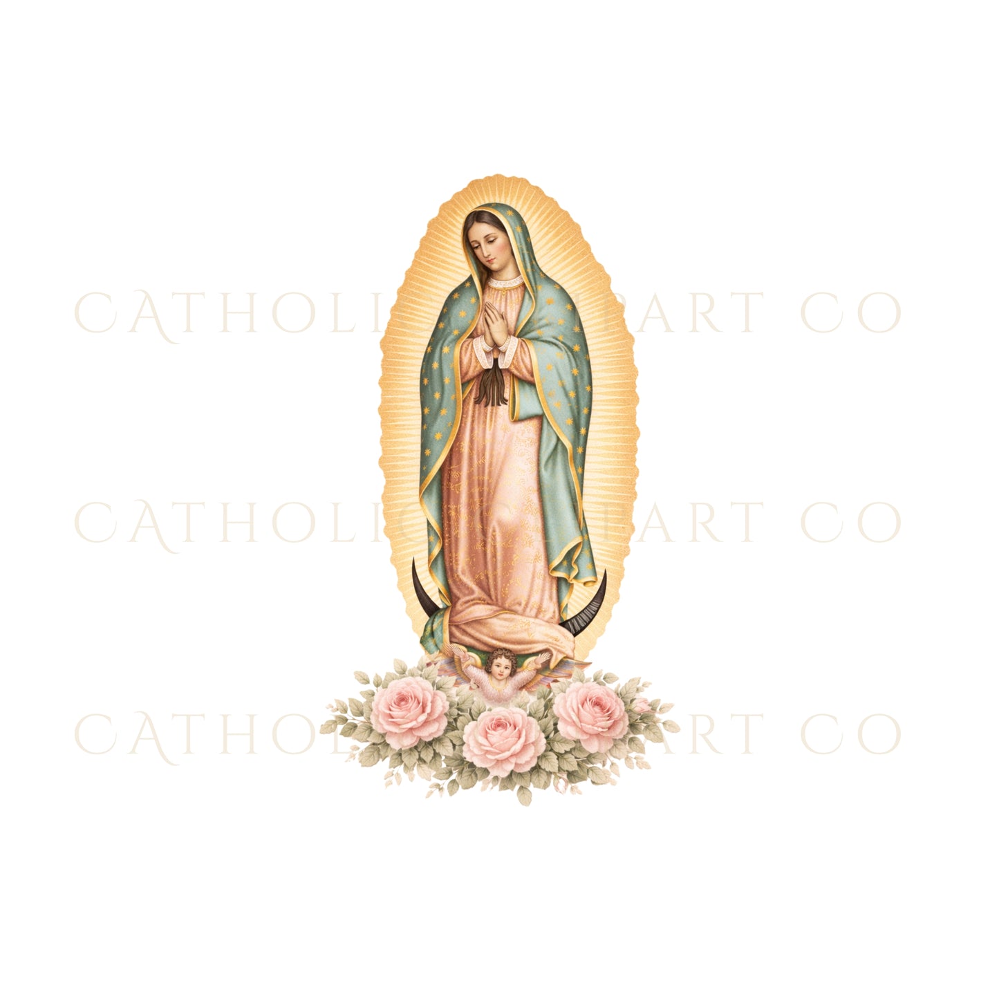 Guadalupe Clipart Pink Roses, Our Lady of Guadalupe Catholic Floral PNG, Virgin Mary Religious Wedding Baptism Art, 4 Images
