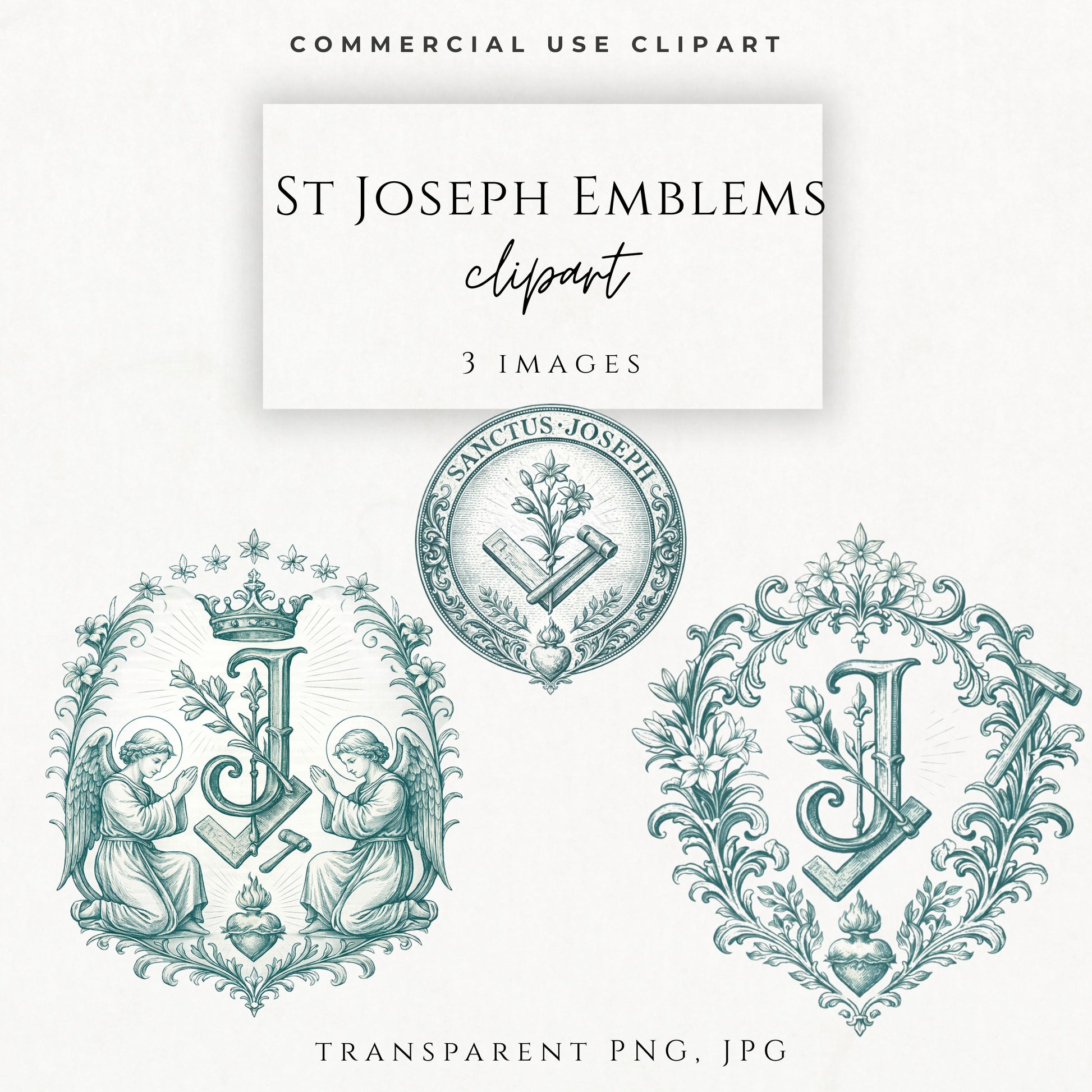 St Joseph crest clipart PNG with lily and carpenter tools emblem for parish logo design | Escudo de San José PNG con lirio y herramientas para logo parroquial