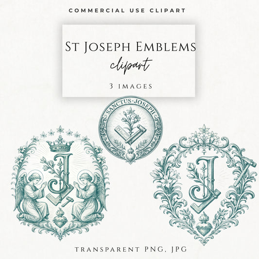 St Joseph crest clipart PNG with lily and carpenter tools emblem for parish logo design | Escudo de San José PNG con lirio y herramientas para logo parroquial