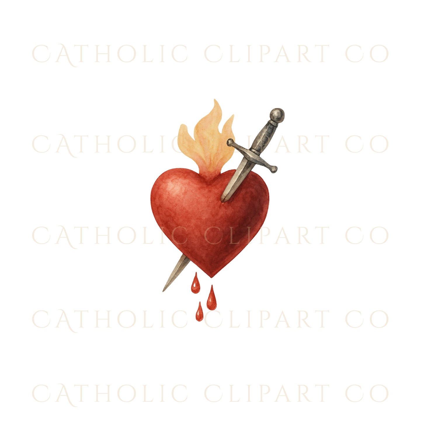 Sacred Heart Clipart Bundle | Catholic Sacred Hearts PNG JPG | Christian Watercolor Clip Art Set | Commercial Use Religious Clipart