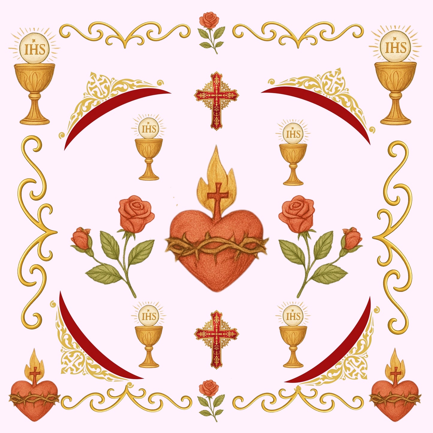 Catholic Digital Paper Bundle | Sacred Heart Eucharist Vintage Design | 12x12 Non-Seamless Religious Scrapbook Paper Set