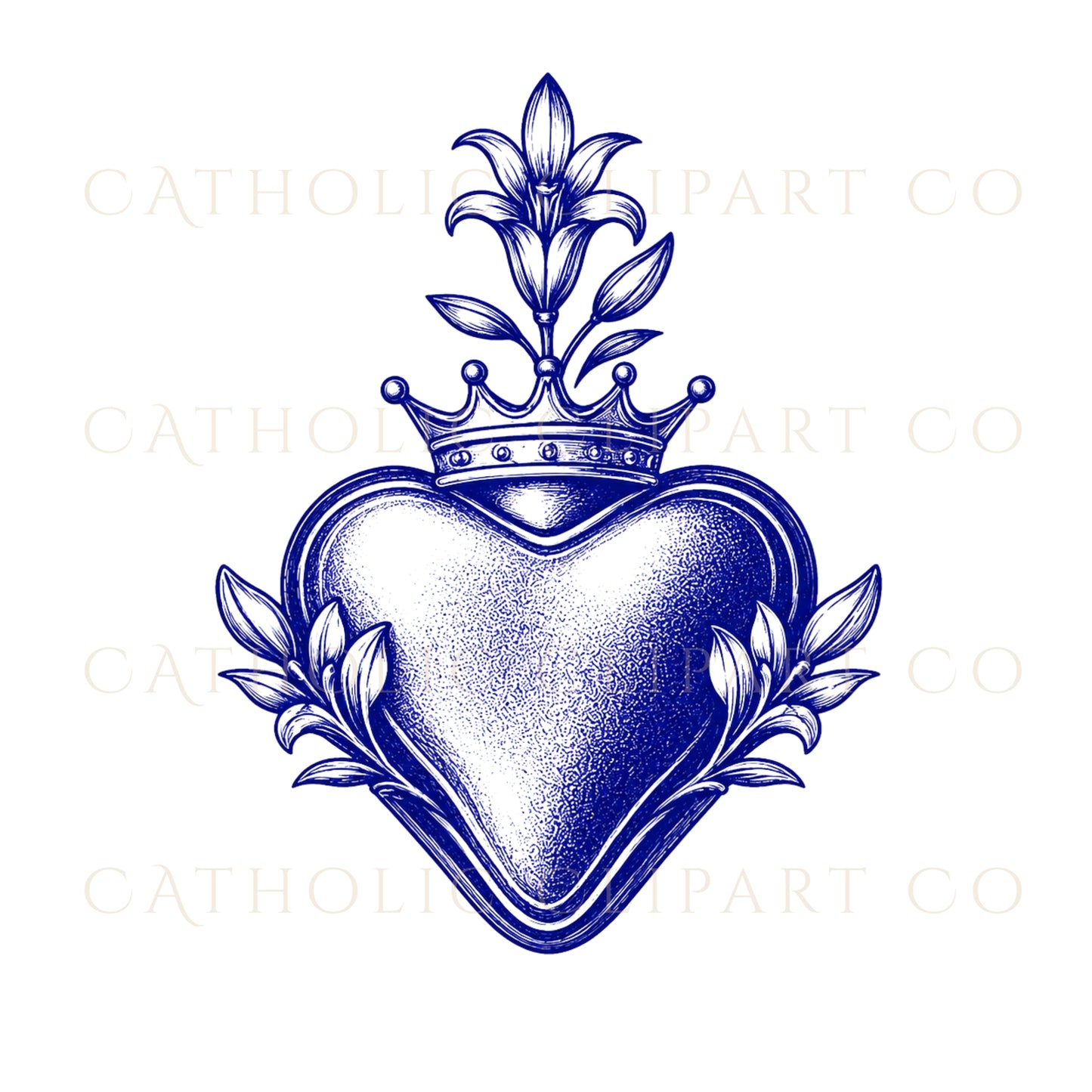Blue Sacred Hearts Clipart PNG Bundle, Sacred Heart of Jesus Mary Joseph Clipart, Catholic Blue Crest Clipart, Commercial Use