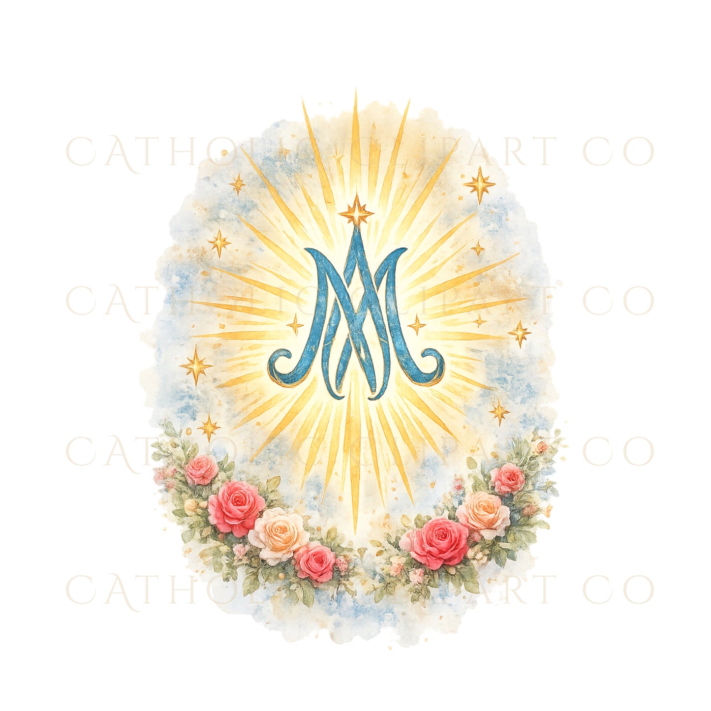 Our Lady of Guadalupe Clipart PNG | Watercolor Marian Art with Roses | Catholic Devotional Clipart Commercial Use