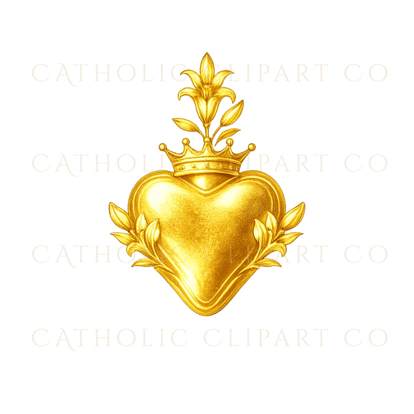 Sacred Hearts of Jesus Mary Joseph Clipart PNG | Gold Catholic Crest Designs for Wedding Invitations & Parish Logos