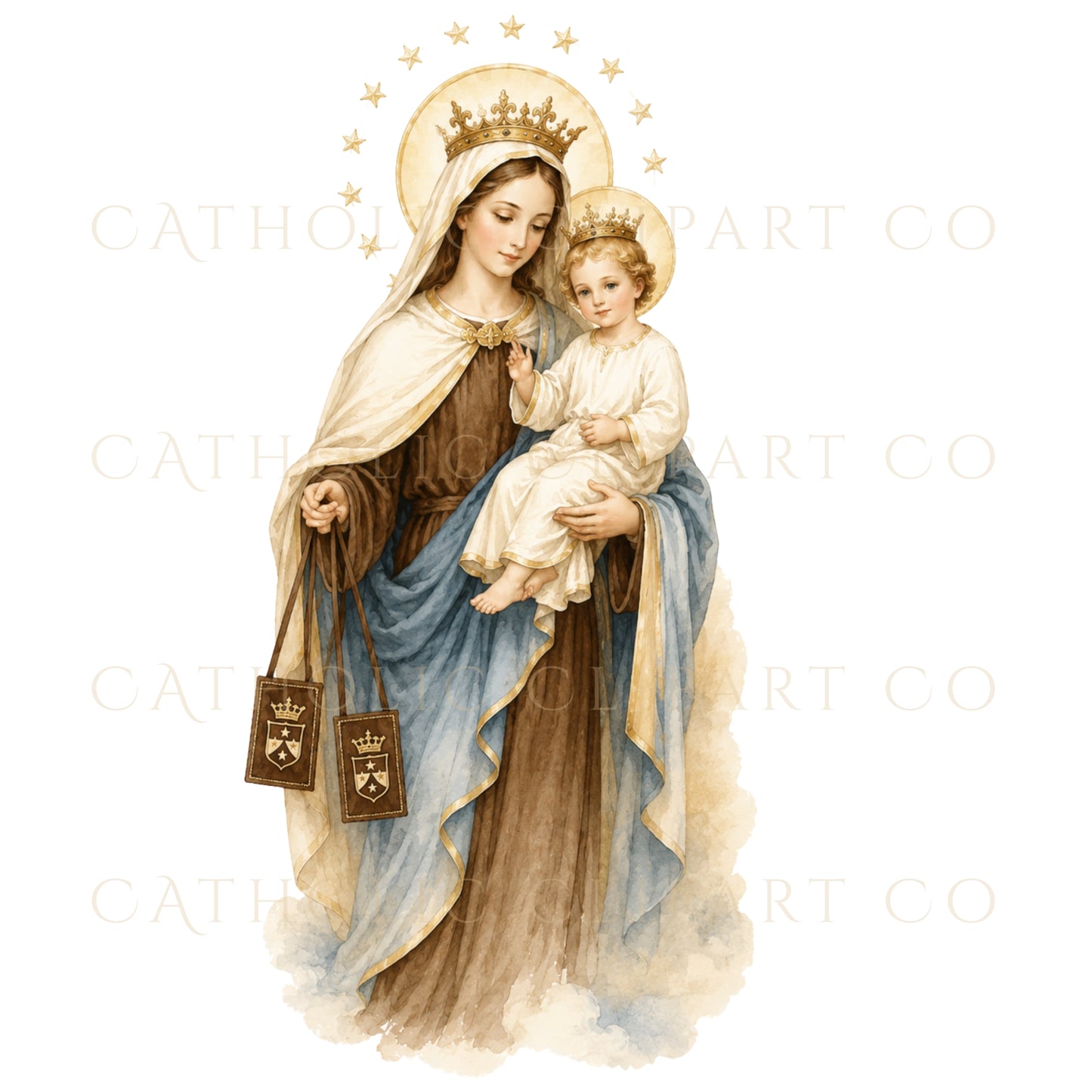 Our Lady of Mount Carmel Clipart PNG Bundle, Brown Scapular Catholic Mary Clipart, Virgen del Carmen Religious Graphics