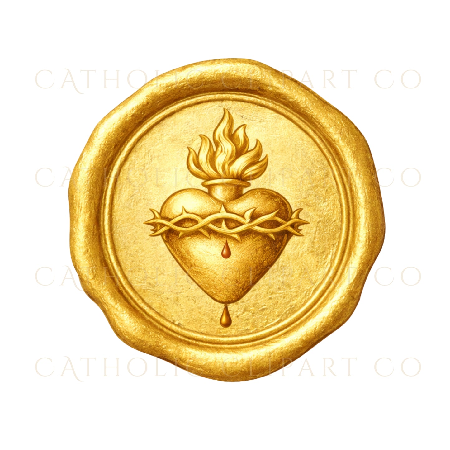 Sacred Heart Clipart PNG | Catholic Crest & Wax Seal Set | Gold Wedding Church Branding Commercial Use