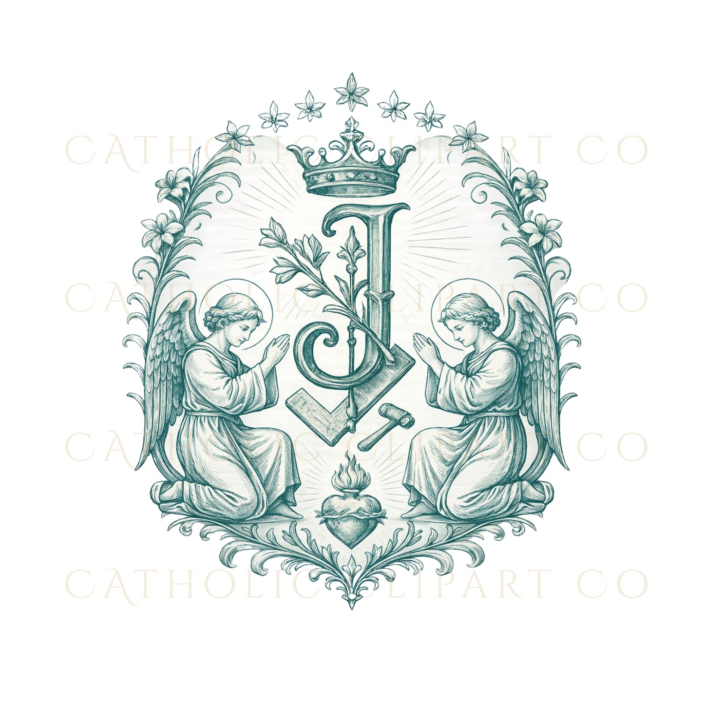 Catholic Clipart Bundle PNG | Sacred Heart IHS Virgin Mary St Joseph Catholic Symbols | Church Crest Graphics for Wedding Invitations