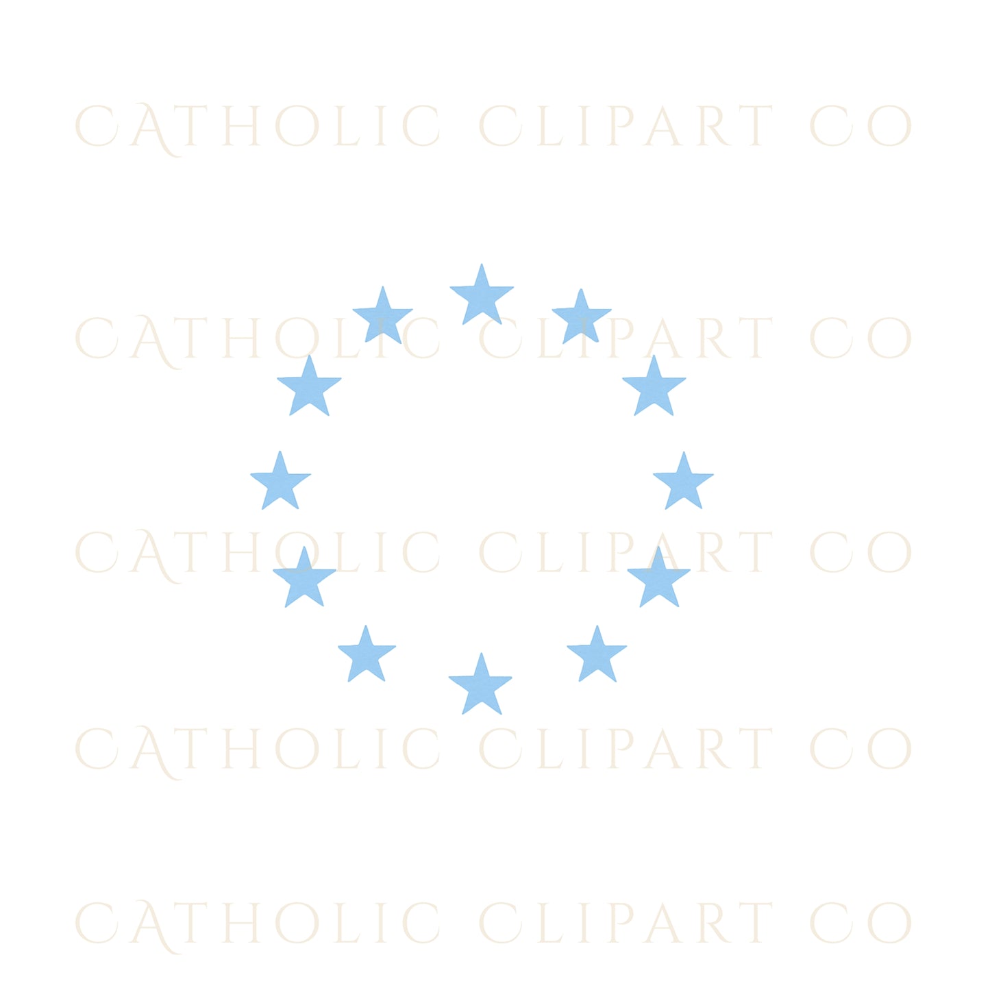 Catholic Marian Clipart PNG Bundle, Blue & Gold Marian Symbols, Virgin Mary Monogram M, Immaculate Heart, 12 Star Halo Set