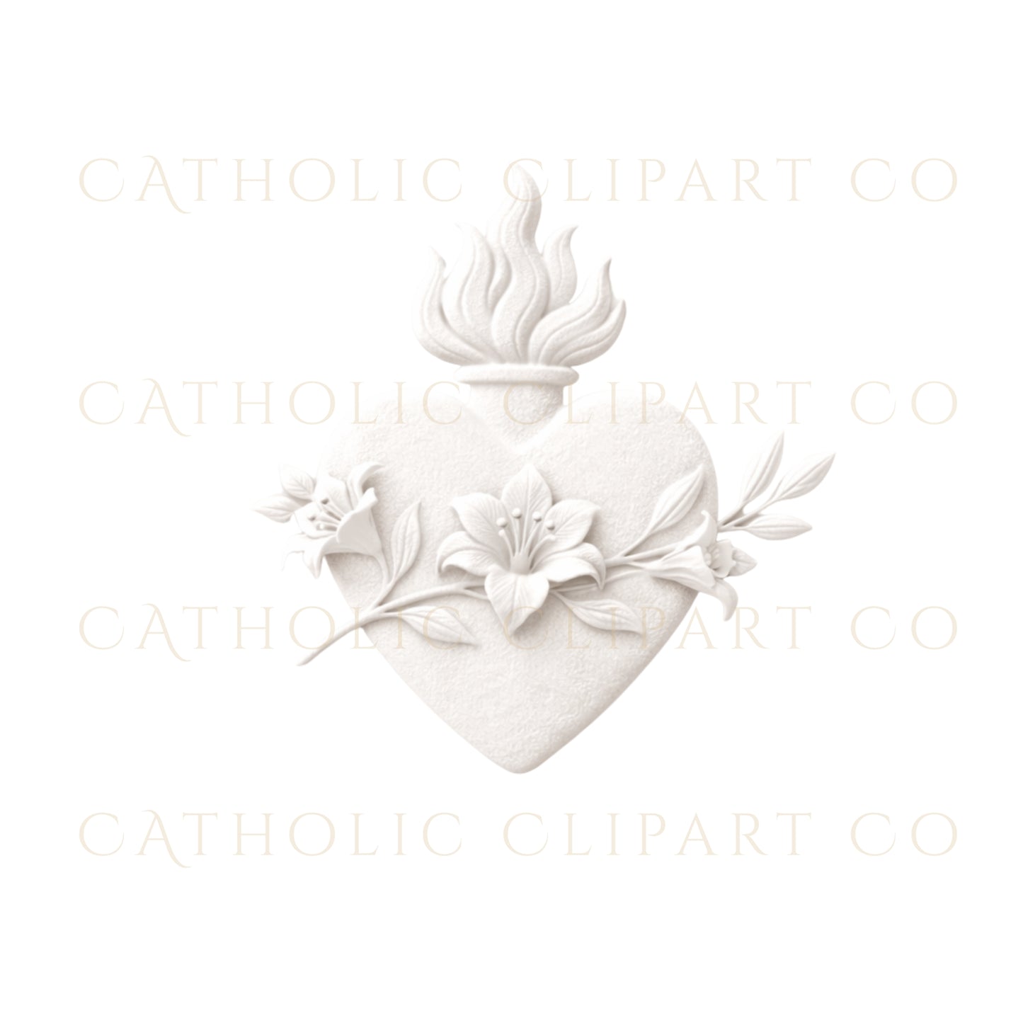 Sacred Heart Embossed Clipart PNG | Catholic Wedding Emblem Set | IHS Marian M Cross Crest Commercial Use
