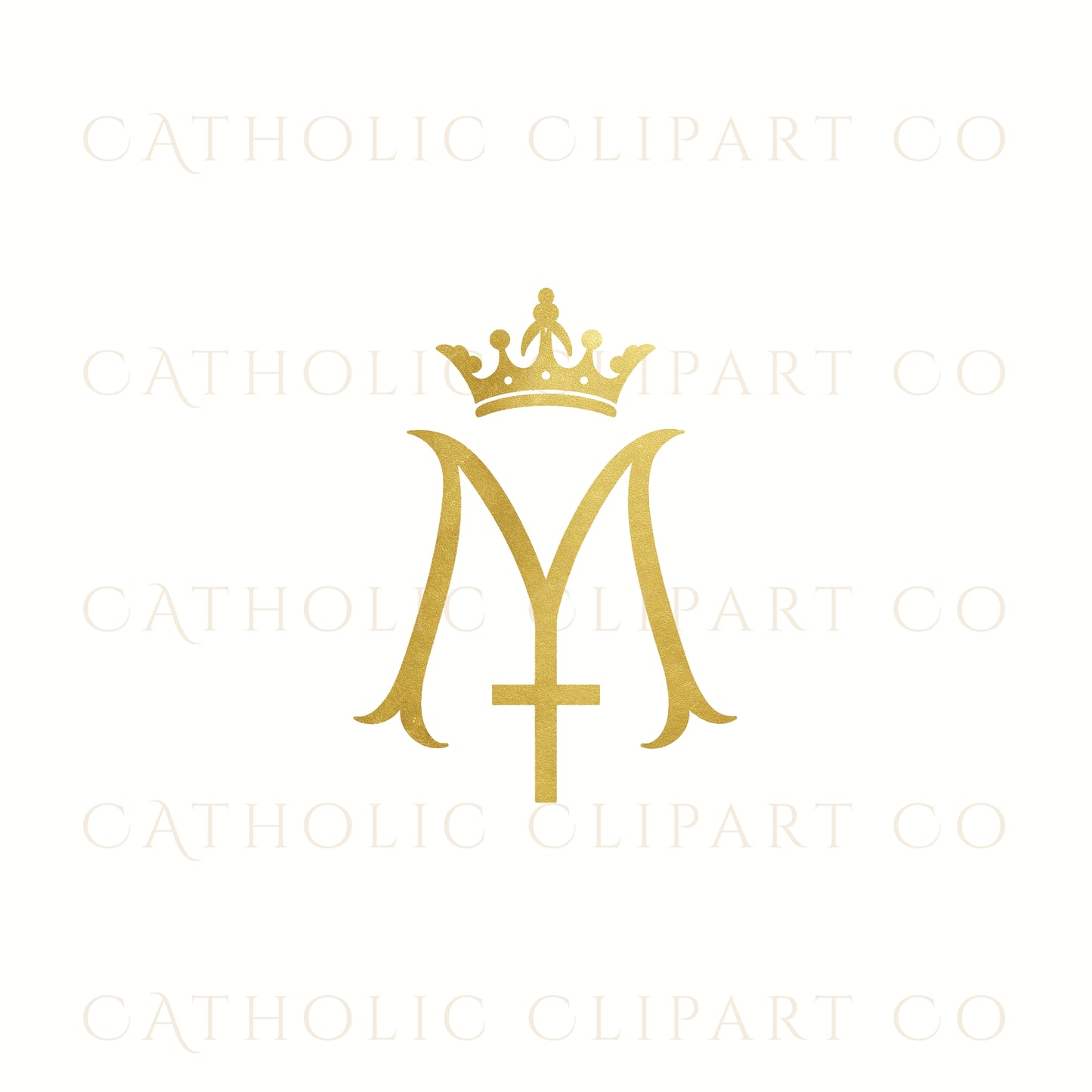 Auspice of Mary Clipart Pack, Gold Marian Monogram PNG, Catholic Symbol Clipart, Ave Maria Logo, Vintage Holy Card Elements, Christian Art