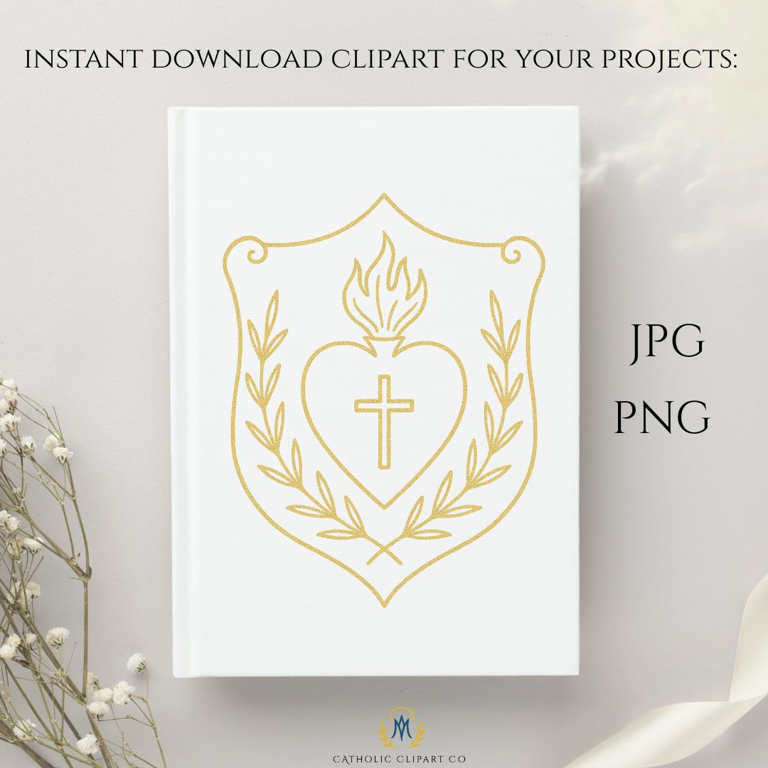 Religious gold heart clipart for Catholic planners and journals
