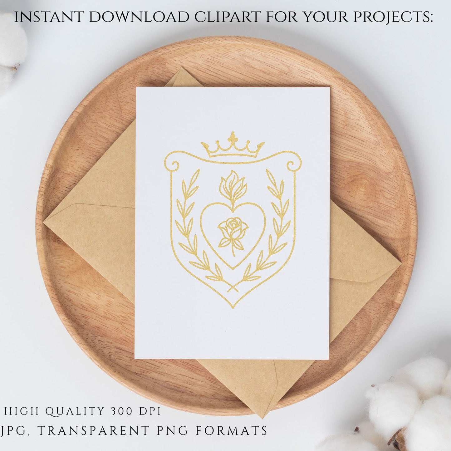 Gold foil Sacred Heart emblem for Catholic Communion designs 