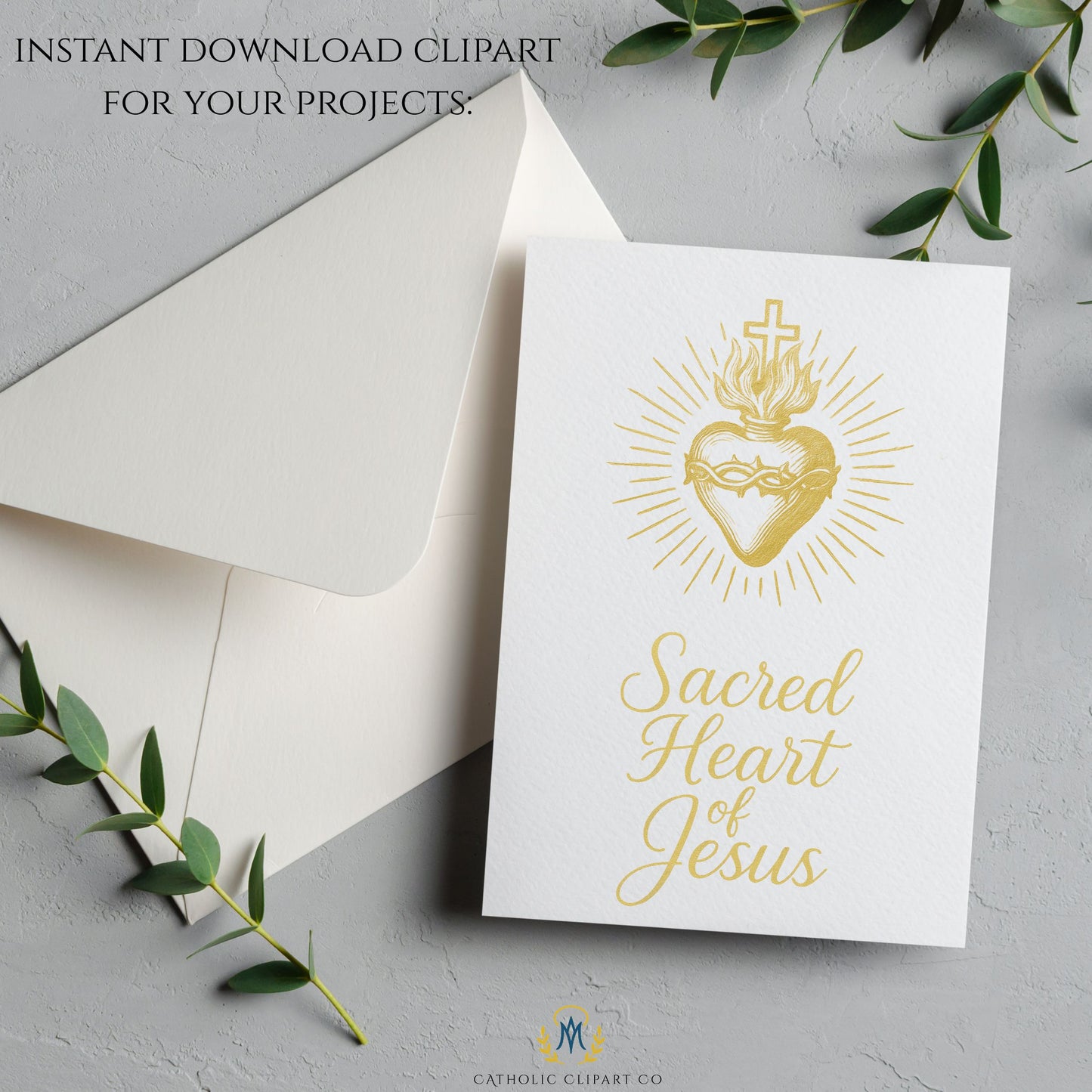 Sacred Heart of Jesus Clipart IHS Catholic Vintage Gold Sepia Religious Art PNG JPG Christian Sacred Heart Design