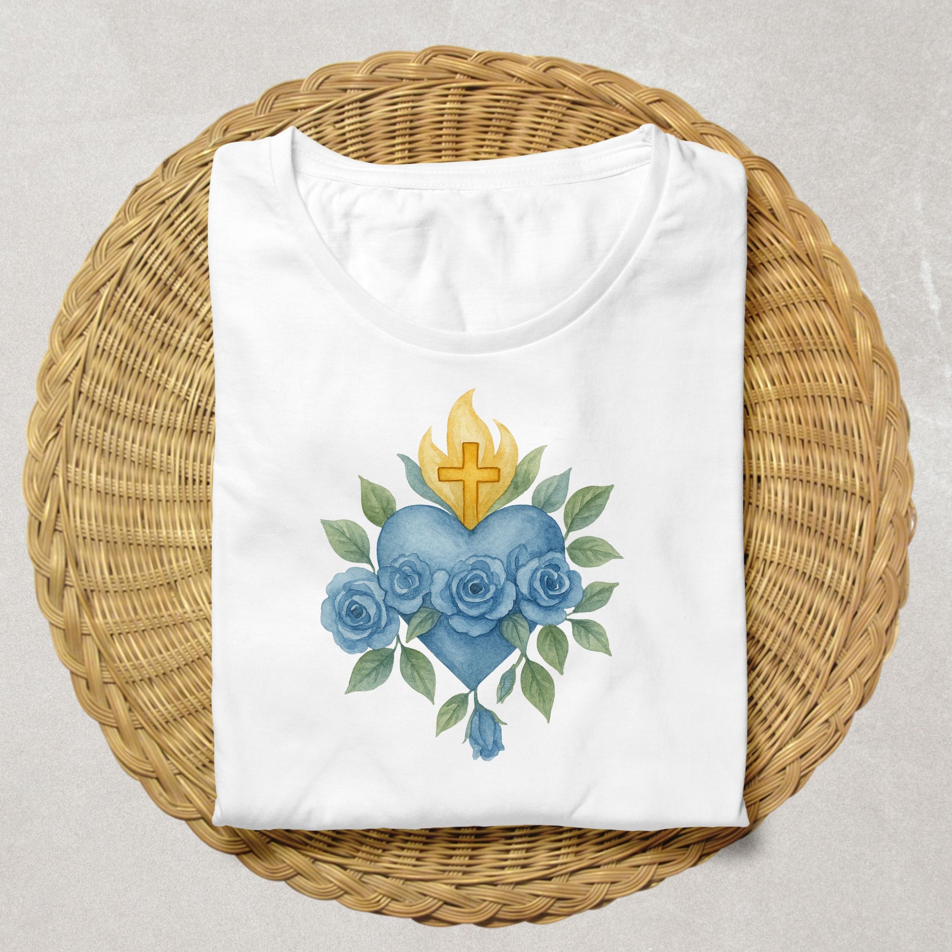 Blue Sacred Heart artwork perfect for planners and printables – Arte del Sagrado Corazón azul ideal para planificadores e imprimibles