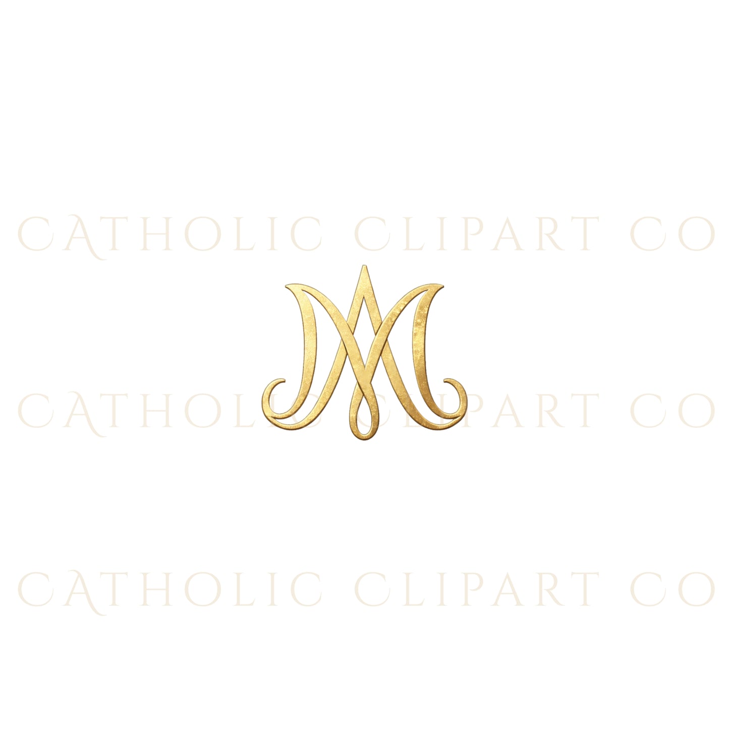 Marian Crest Clipart Set | Gold Marian M Monogram, Catholic Frame & Halo Symbols, Virgin Mary PNG