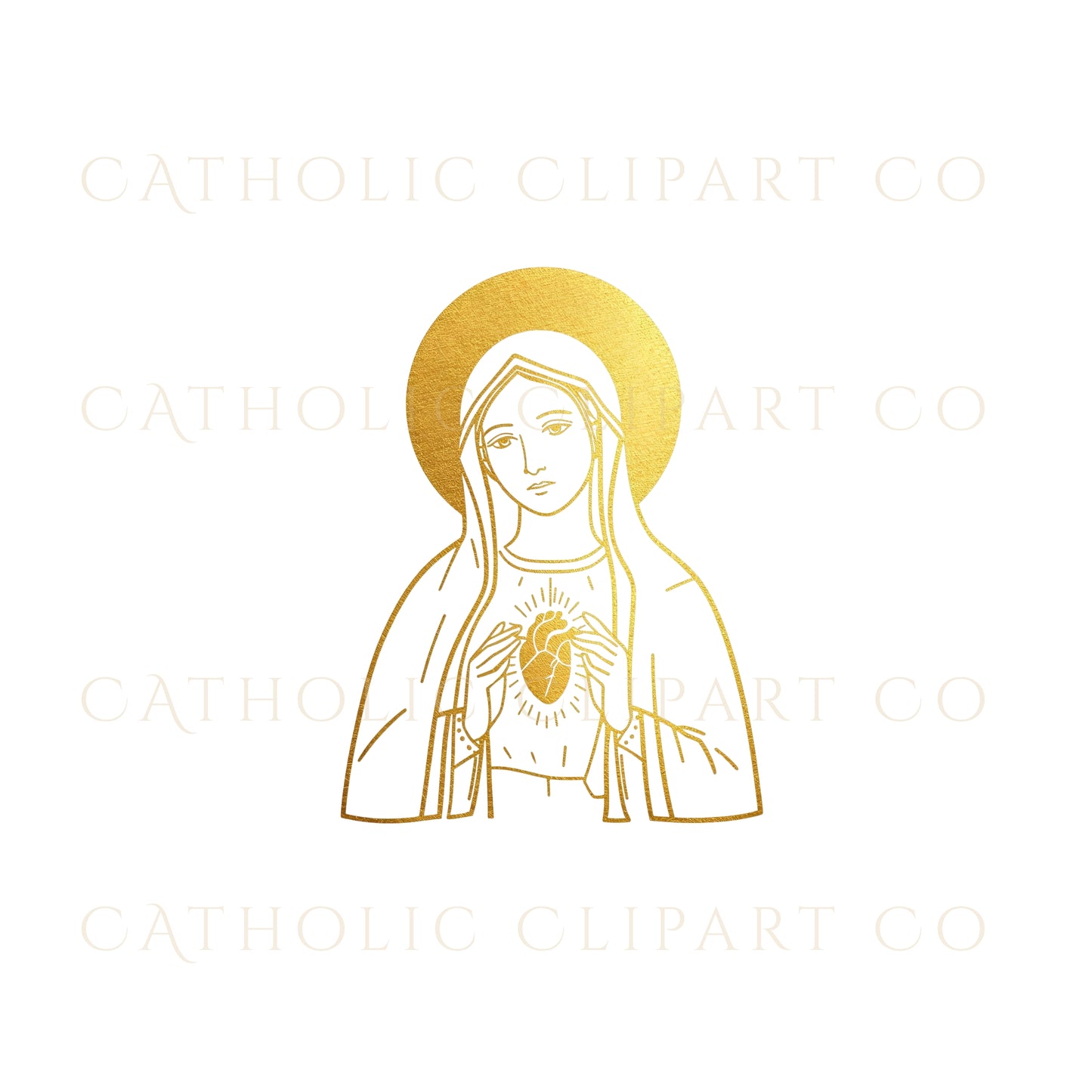 Virgin Mary Clipart PNG Bundle, Gold Catholic Mary Clipart, Our Lady Marian Images, Religious Christian Graphics