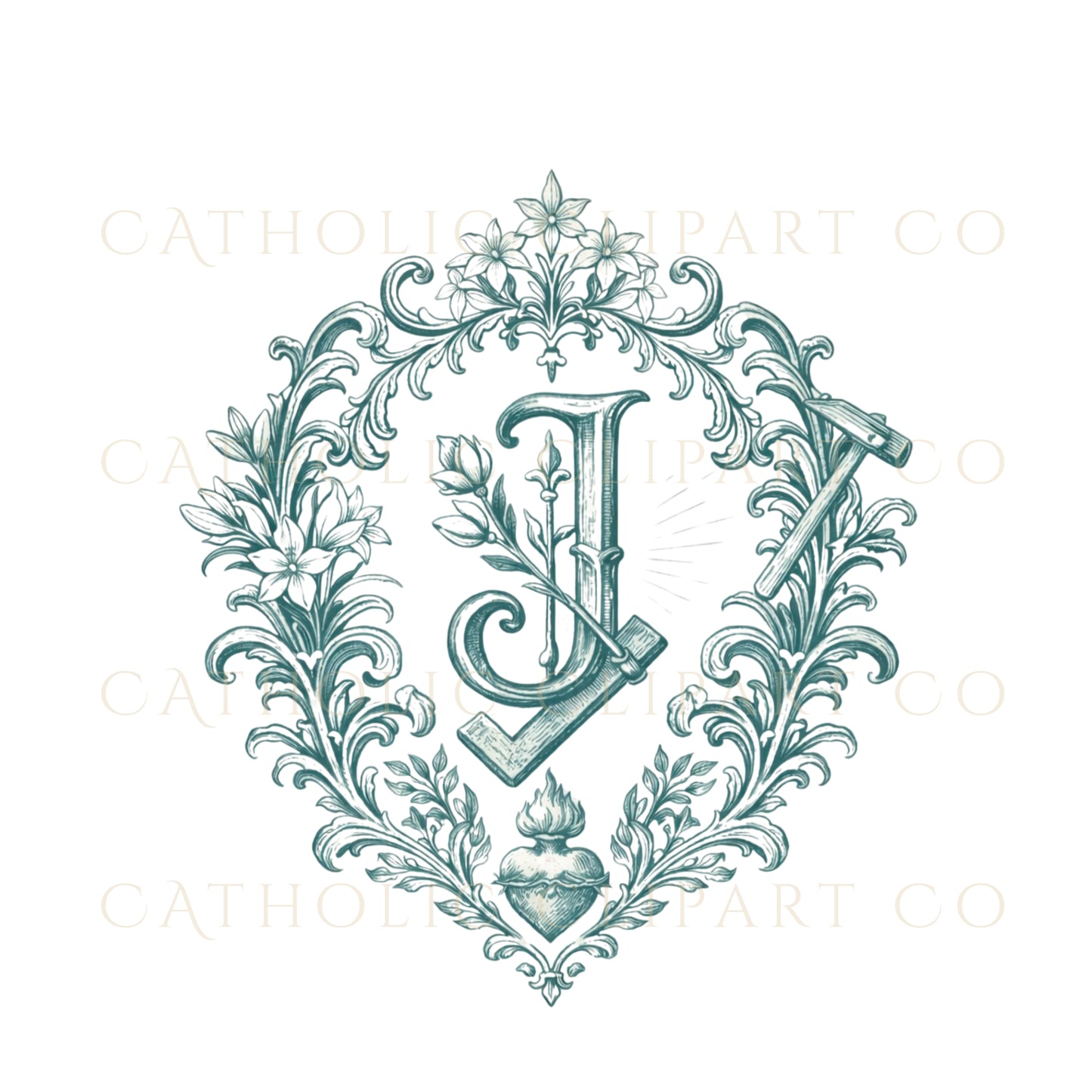 Catholic Clipart Bundle PNG | Sacred Heart IHS Virgin Mary St Joseph Catholic Symbols | Church Crest Graphics for Wedding Invitations