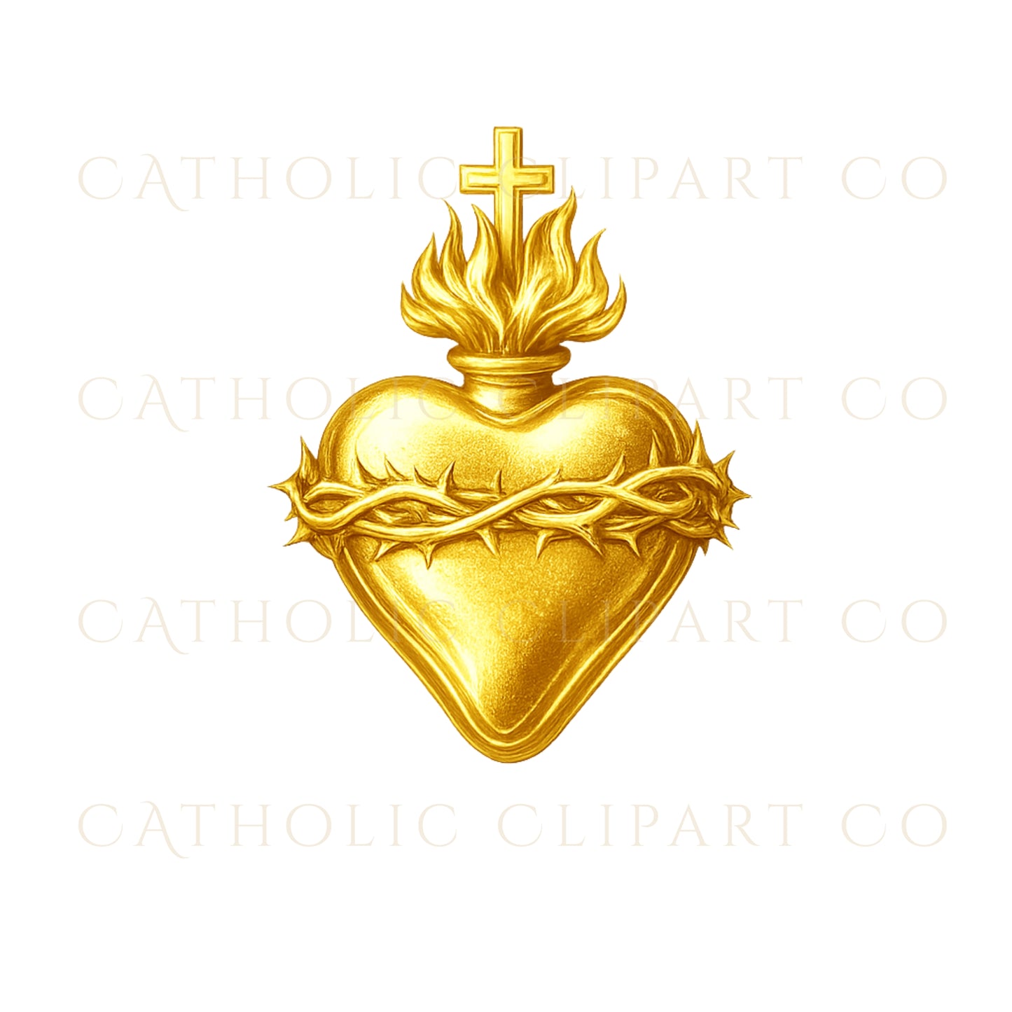 Sacred Hearts of Jesus Mary Joseph Clipart PNG | Gold Catholic Crest Designs for Wedding Invitations & Parish Logos