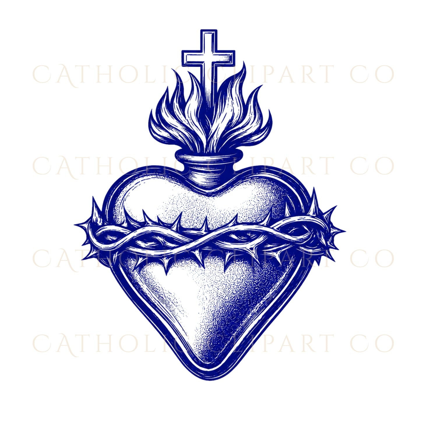 Blue Sacred Hearts Clipart PNG Bundle, Sacred Heart of Jesus Mary Joseph Clipart, Catholic Blue Crest Clipart, Commercial Use