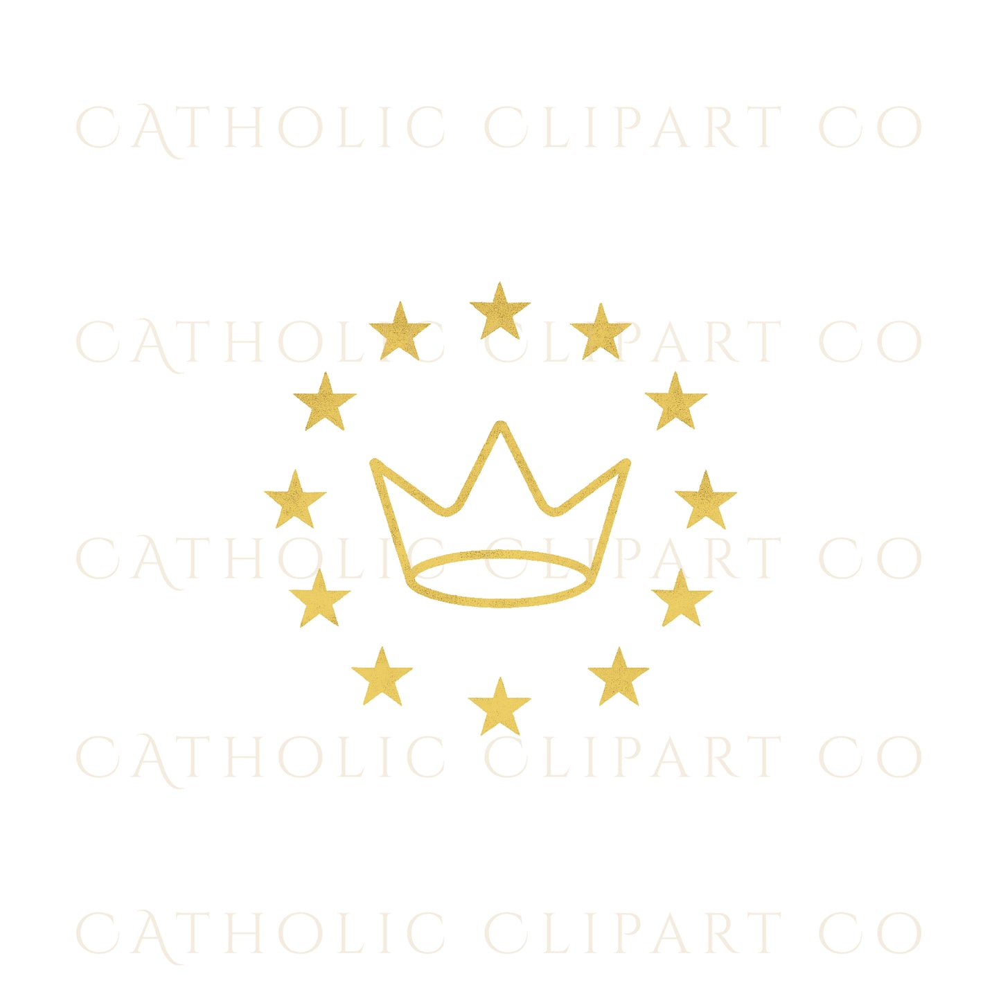 Catholic Marian Clipart PNG Bundle, Blue & Gold Marian Symbols, Virgin Mary Monogram M, Immaculate Heart, 12 Star Halo Set