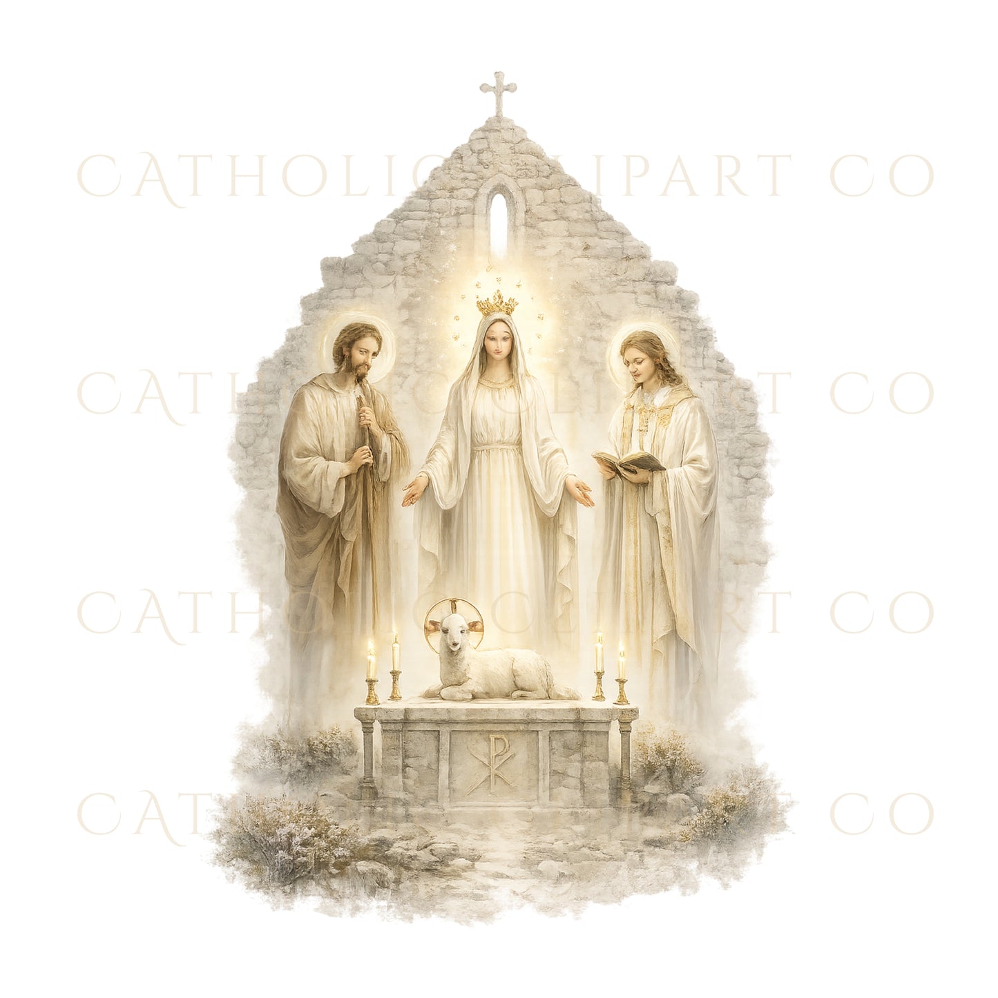 Our Lady of Knock Clipart PNG Bundle, Catholic Marian Apparition Clipart, Commercial Use Catholic PNG, Saint John & Lamb Altar