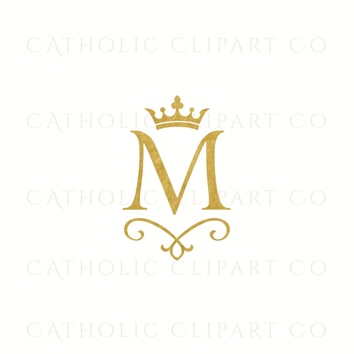 Auspice of Mary Clipart Pack, Gold Marian Monogram PNG, Catholic Symbol Clipart, Ave Maria Logo, Vintage Holy Card Elements, Christian Art