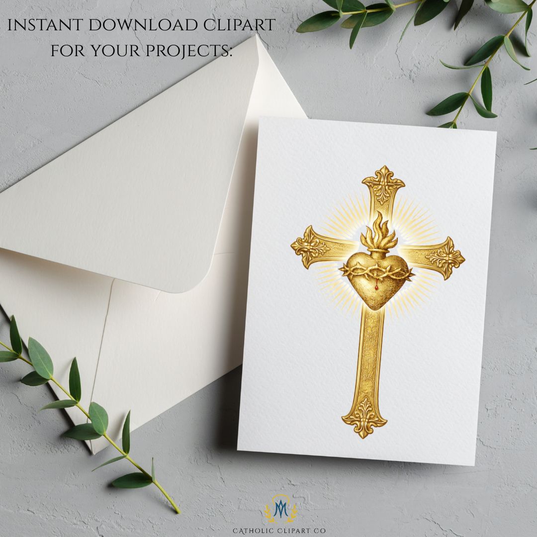 Catholic wedding design symbol suite with Sacred Heart and Marian elements | Suite de símbolos para diseño de bodas católicas con Sagrado Corazón y elementos marianos
