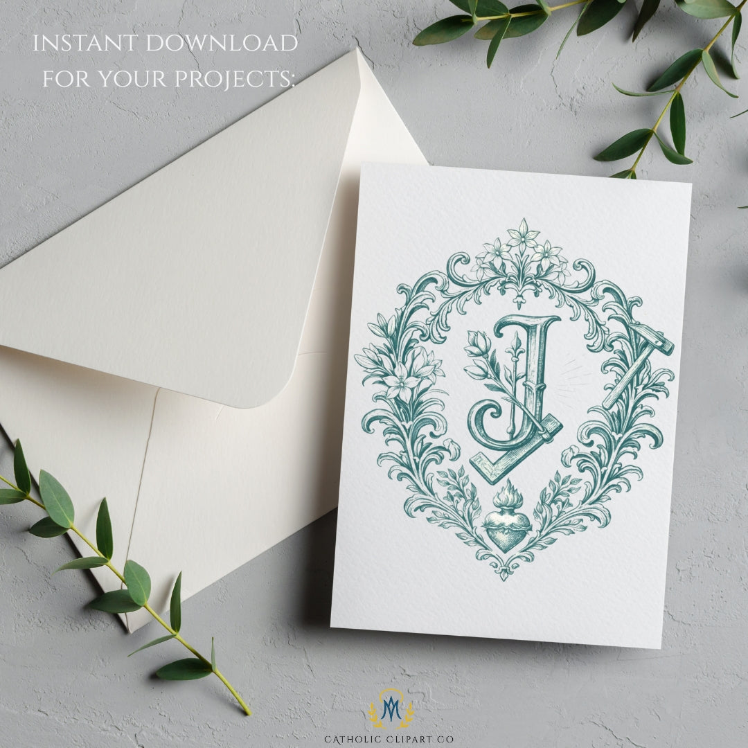 Catholic Clipart Bundle PNG | Sacred Heart IHS Virgin Mary St Joseph Catholic Symbols | Church Crest Graphics for Wedding Invitations