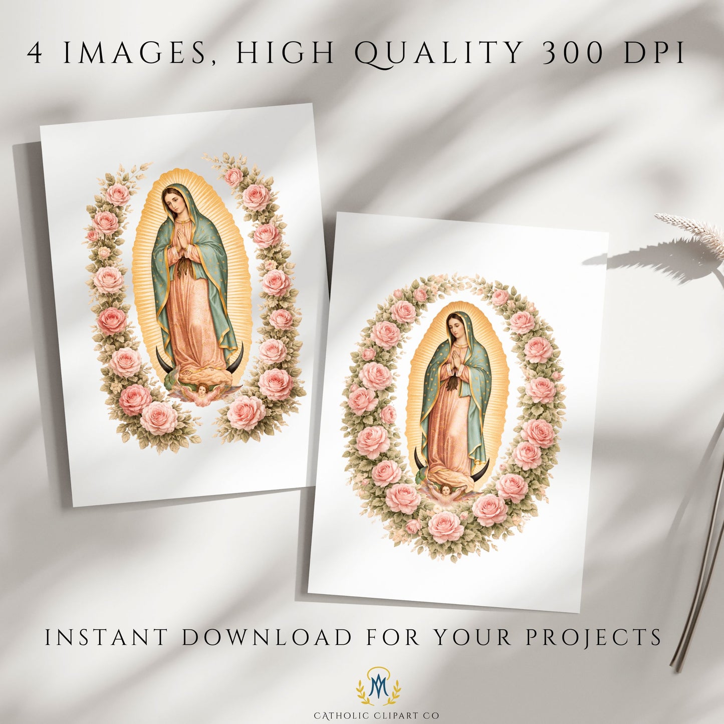 Our Lady of Guadalupe floral clipart for Catholic wedding designs — Clipart floral de la Virgen de Guadalupe para bodas católicas