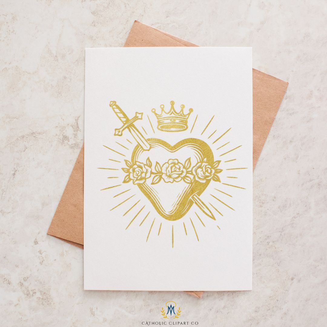 Sacred Heart of Jesus vintage gold PNG – Sagrado Corazón de Jesús estilo vintage dorado