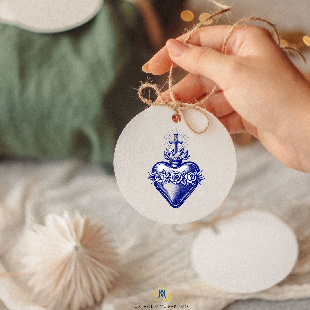 Sacred Heart of Mary blue devotional Catholic PNG / PNG católico devocional azul del Sagrado Corazón de María