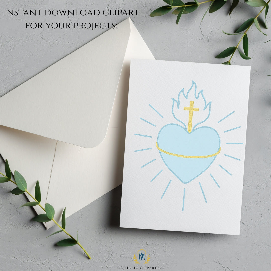 Immaculate Heart of Mary blue minimalist clipart — Corazón Inmaculado de María azul estilo minimalista