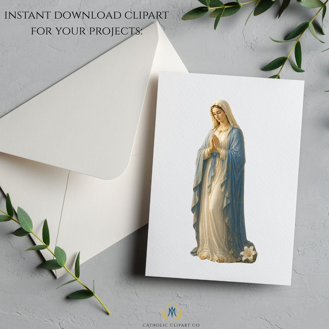 Catholic Marian apparition clipart featuring Our Lady of Champion in elegant religious illustration style commercial use PNG