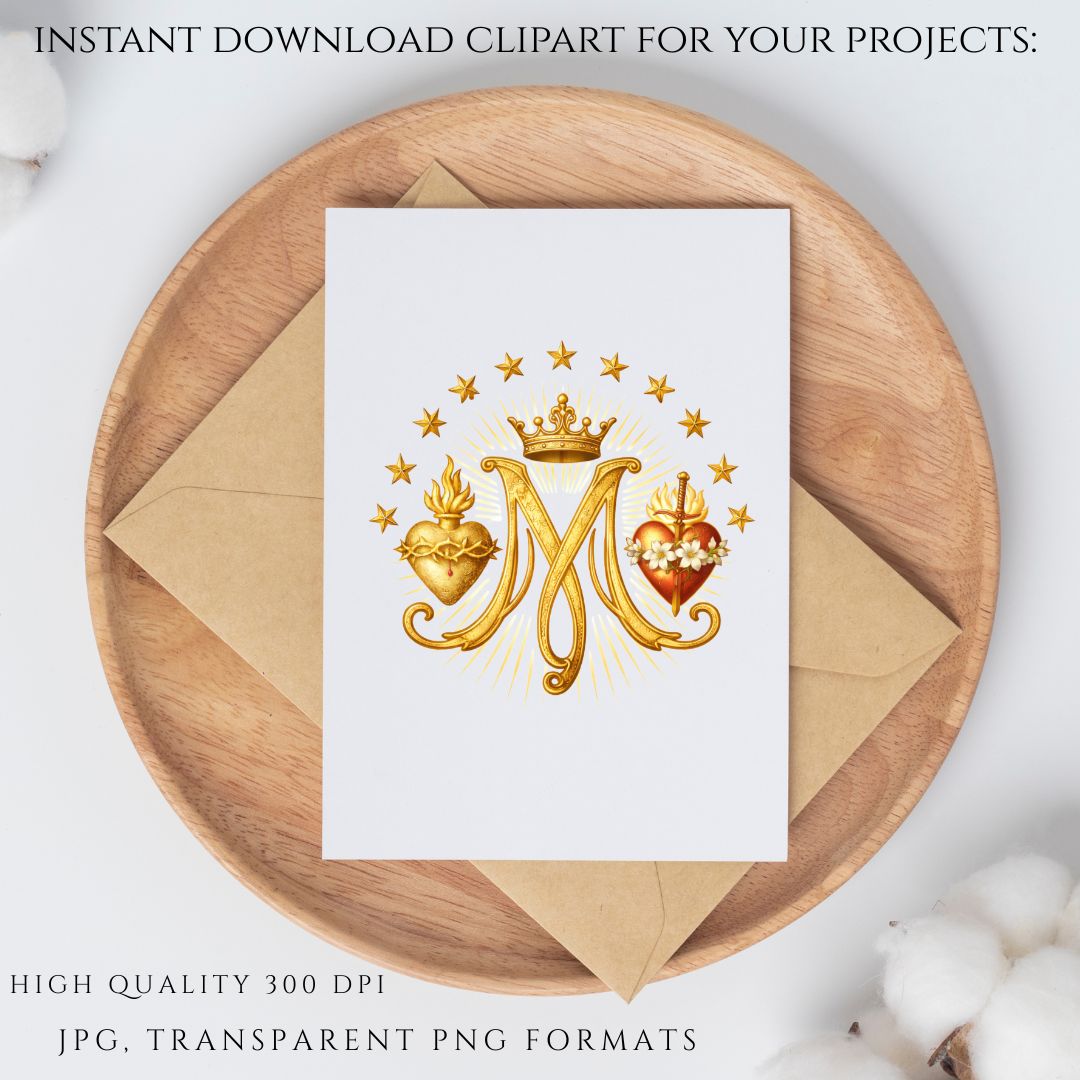 Religious emblem PNG set featuring Sacred Heart, IHS and Eucharistic symbols | Set de emblemas religiosos en PNG con Sagrado Corazón, IHS y símbolos eucarísticos