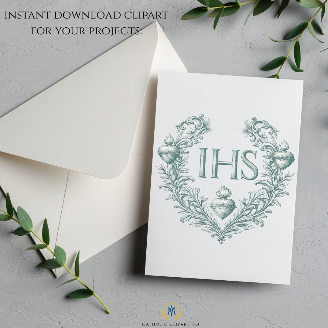 Sacred Heart, IHS, Virgin Mary and St Joseph Catholic emblem clipart set