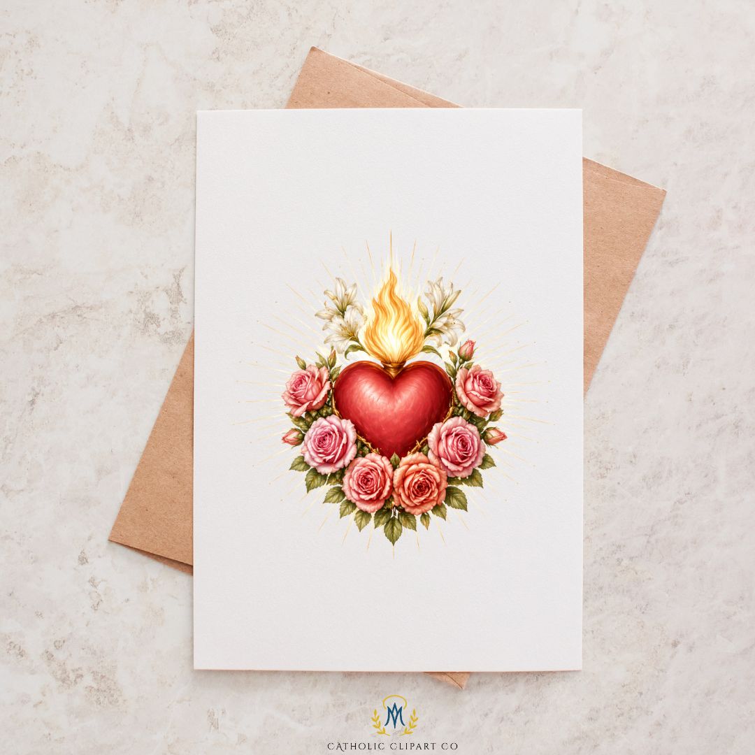 Virgin Mary with Immaculate Heart, elegant Catholic devotional clipart image
