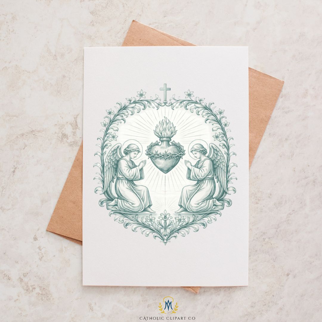 Sacred Heart of Jesus religious emblem clipart vintage Catholic symbol graphic
