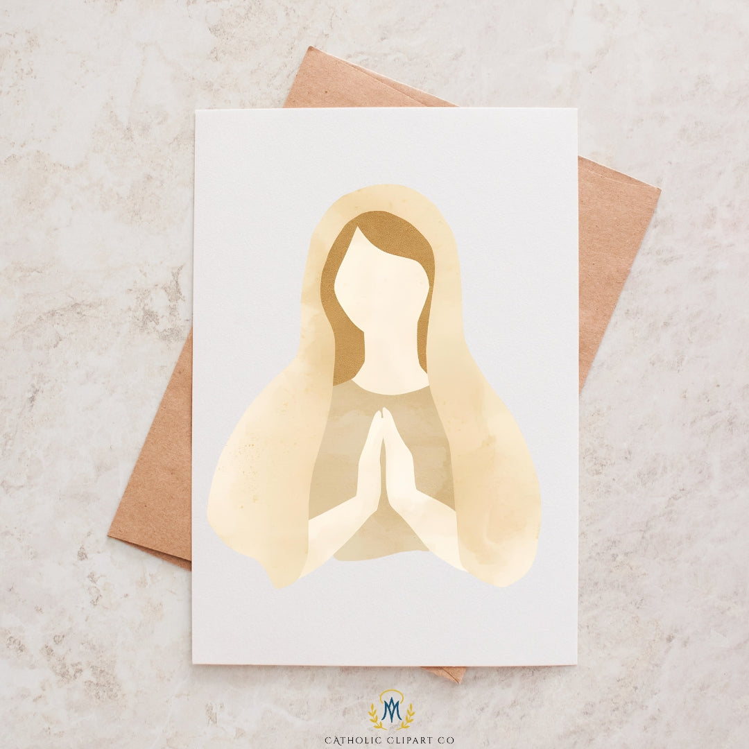 Gentle Mother Mary PNG artwork in watercolor style for Catholic designs, sacrament stationery, and religious printable projects. / Arte PNG de la Madre María en estilo acuarela para diseños católicos, papelería sacramental y proyectos religiosos imprimibles.