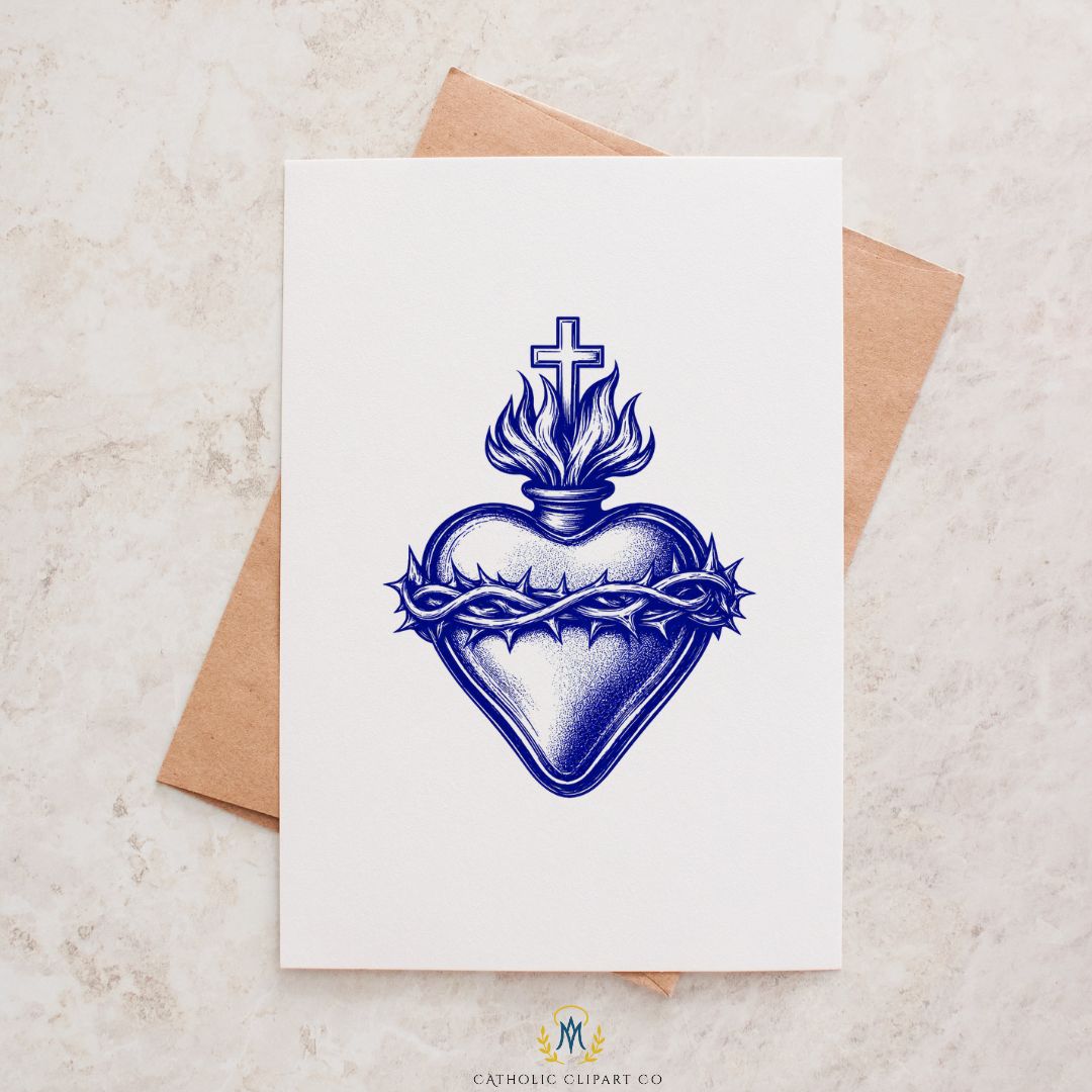 Sacred Heart of Saint Joseph blue religious clipart / Clipart religioso azul del Sagrado Corazón de San José