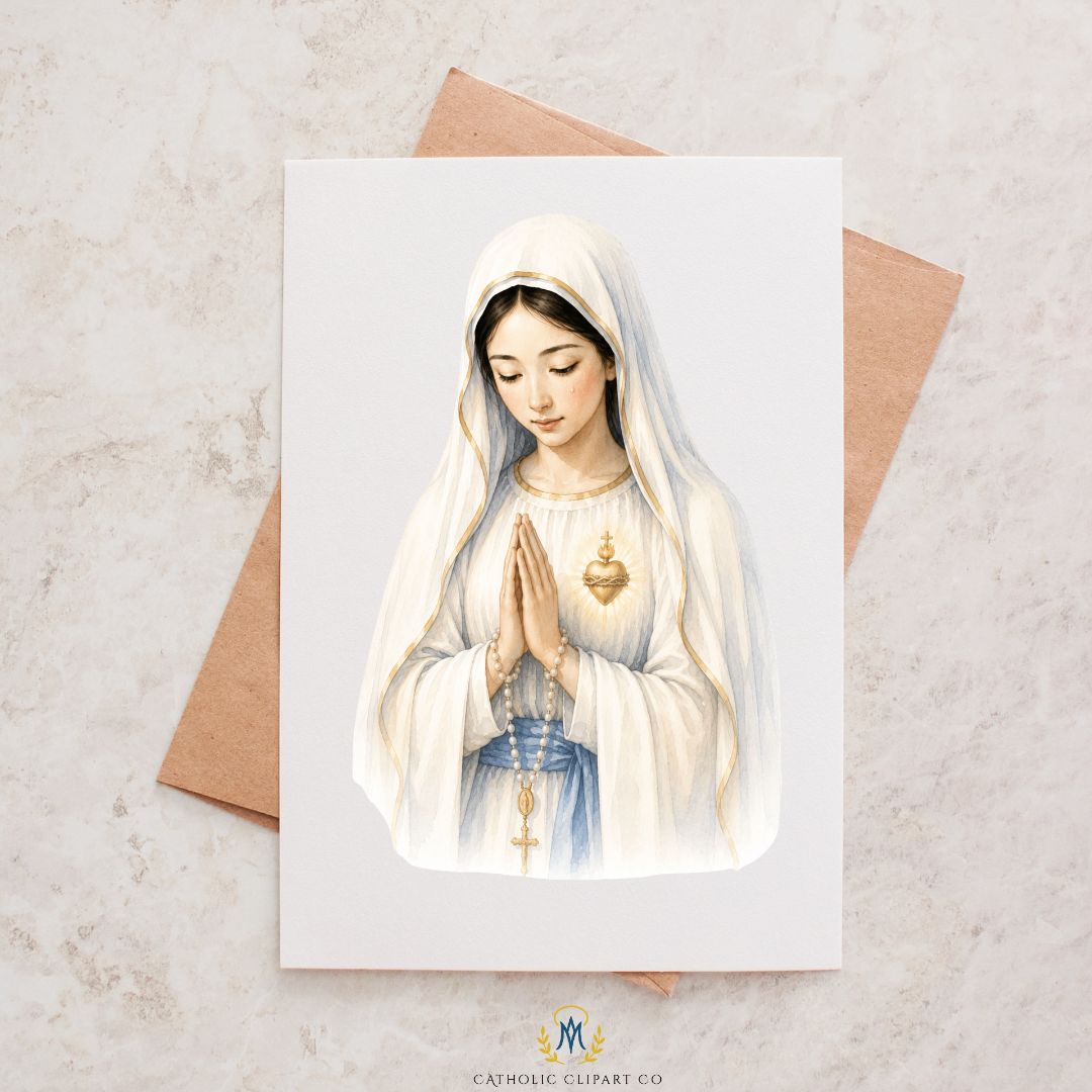 Catholic Our Lady of Akita clipart full body watercolor illustration 