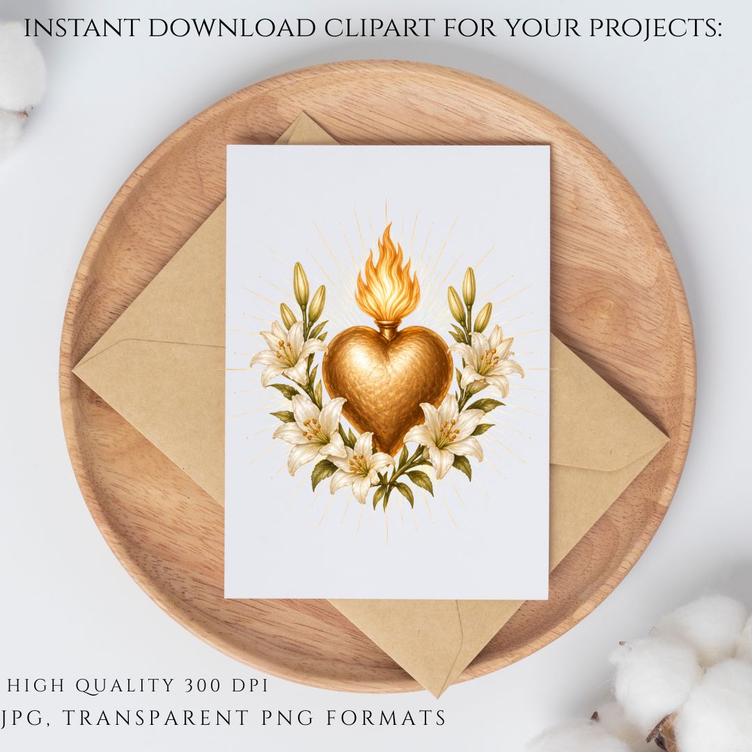 Saint Joseph Sacred Heart clipart with lilies, Catholic religious PNG
