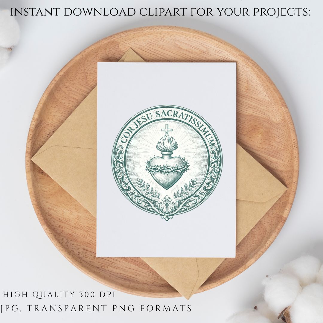 Catholic Sacred Heart crest clipart PNG set for religious design and devotional artwork
