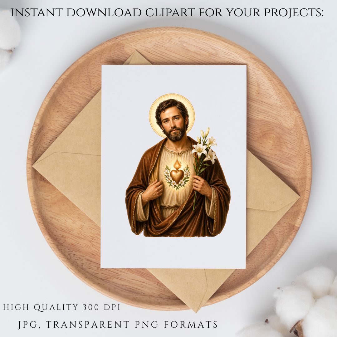 Immaculate Heart of Jesus Mary Joseph PNG, Sacred Heart Catholic Set, Holy Family Devotional Images, Christian Religious Clipart