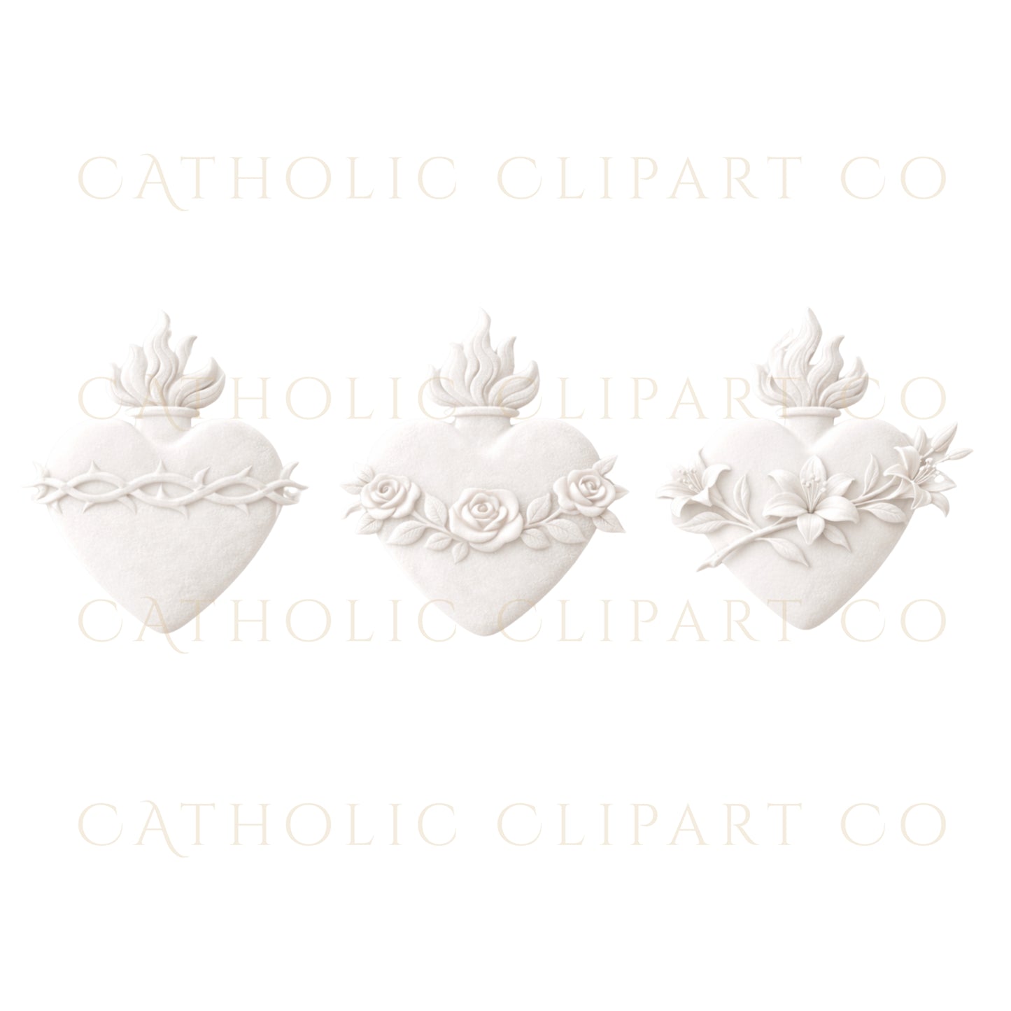 Sacred Heart Embossed Clipart PNG | Catholic Wedding Emblem Set | IHS Marian M Cross Crest Commercial Use