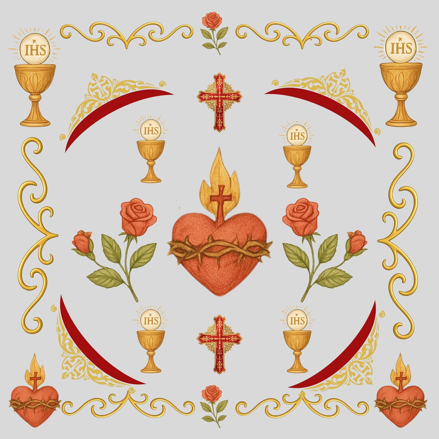 Catholic Digital Paper Bundle | Sacred Heart Eucharist Vintage Design | 12x12 Non-Seamless Religious Scrapbook Paper Set
