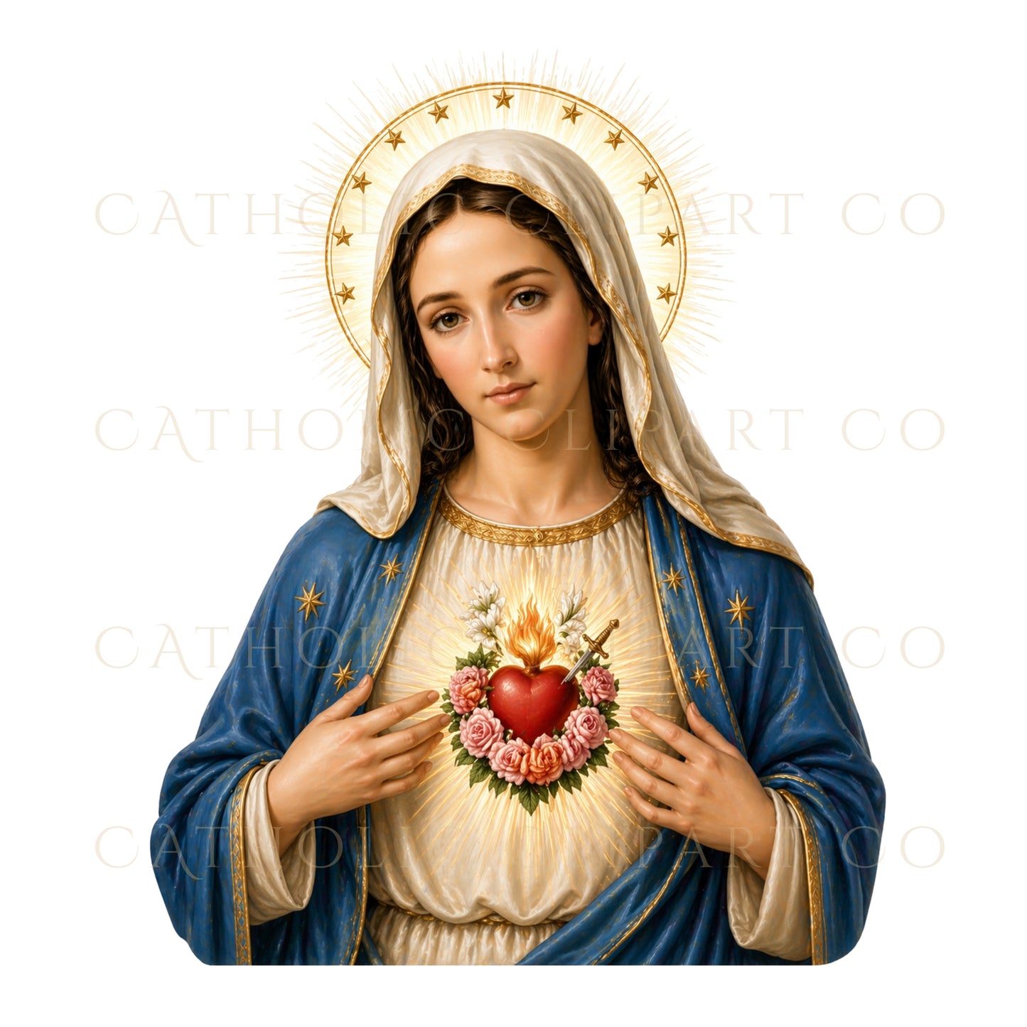 Immaculate Heart of Jesus Mary Joseph PNG, Sacred Heart Catholic Set, Holy Family Devotional Images, Christian Religious Clipart