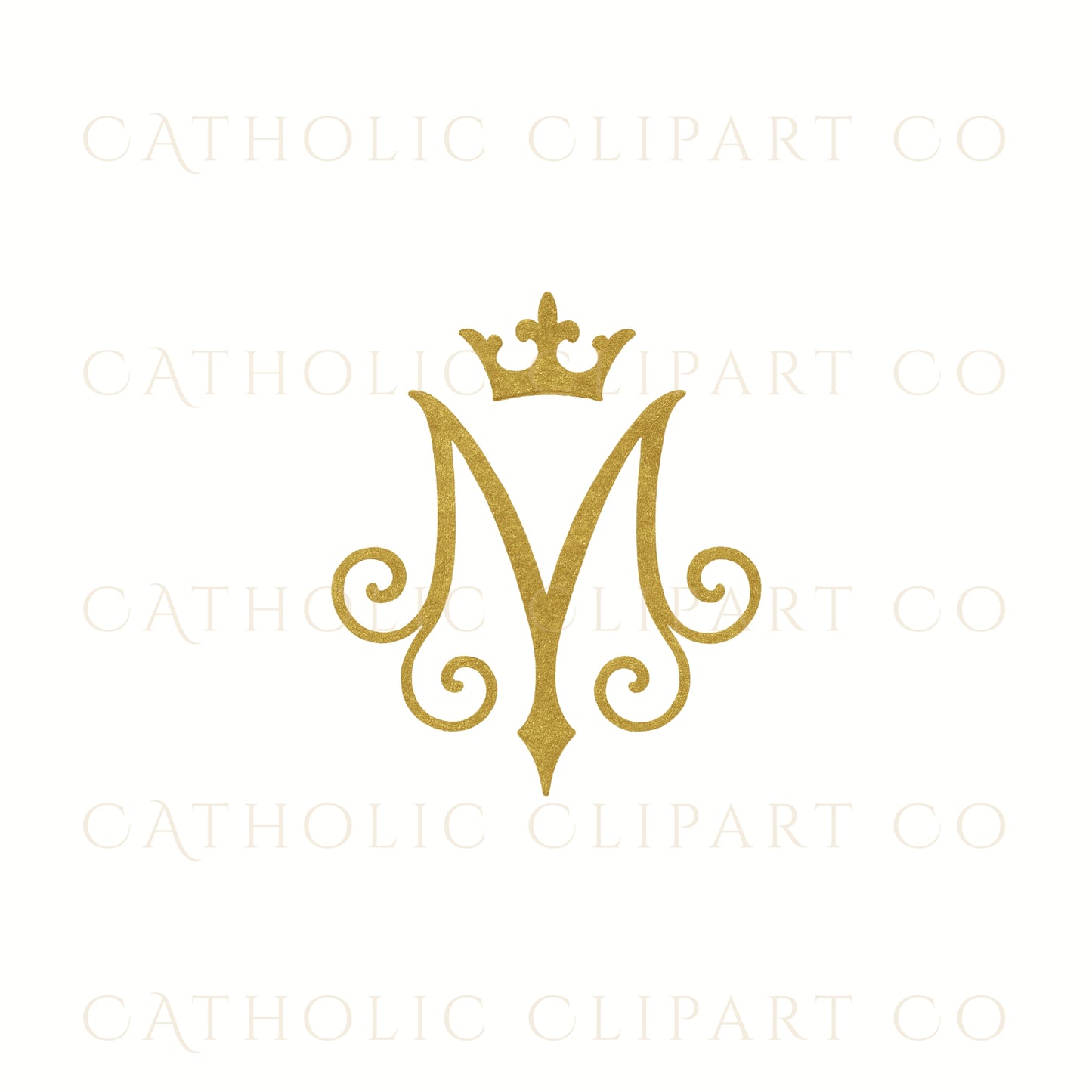 Auspice of Mary Clipart Pack, Gold Marian Monogram PNG, Catholic Symbol Clipart, Ave Maria Logo, Vintage Holy Card Elements, Christian Art